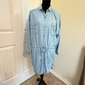 Banana Republic Tencel Denim Shirt Dress Light Wash Blue Button Front Medium
